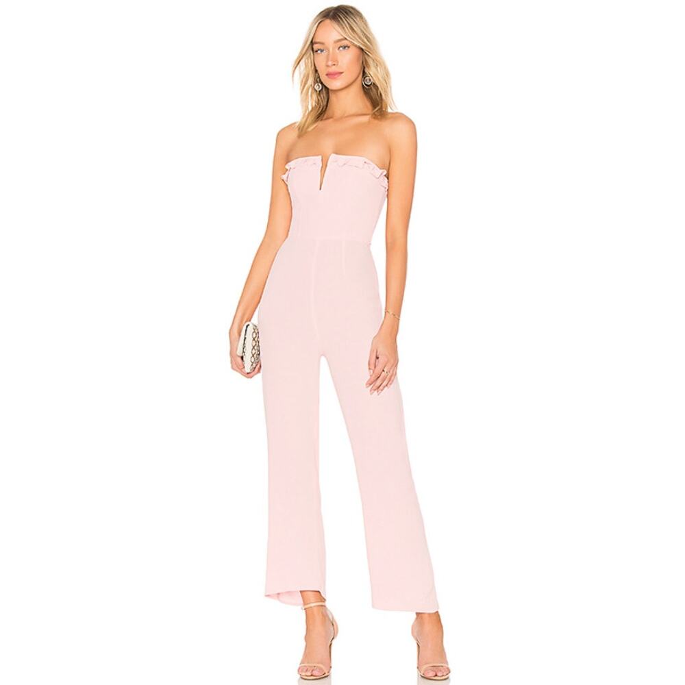 NWT Flynn Skye Parker Strapless Split Neck Straight Leg Jumpsuit Pink XS